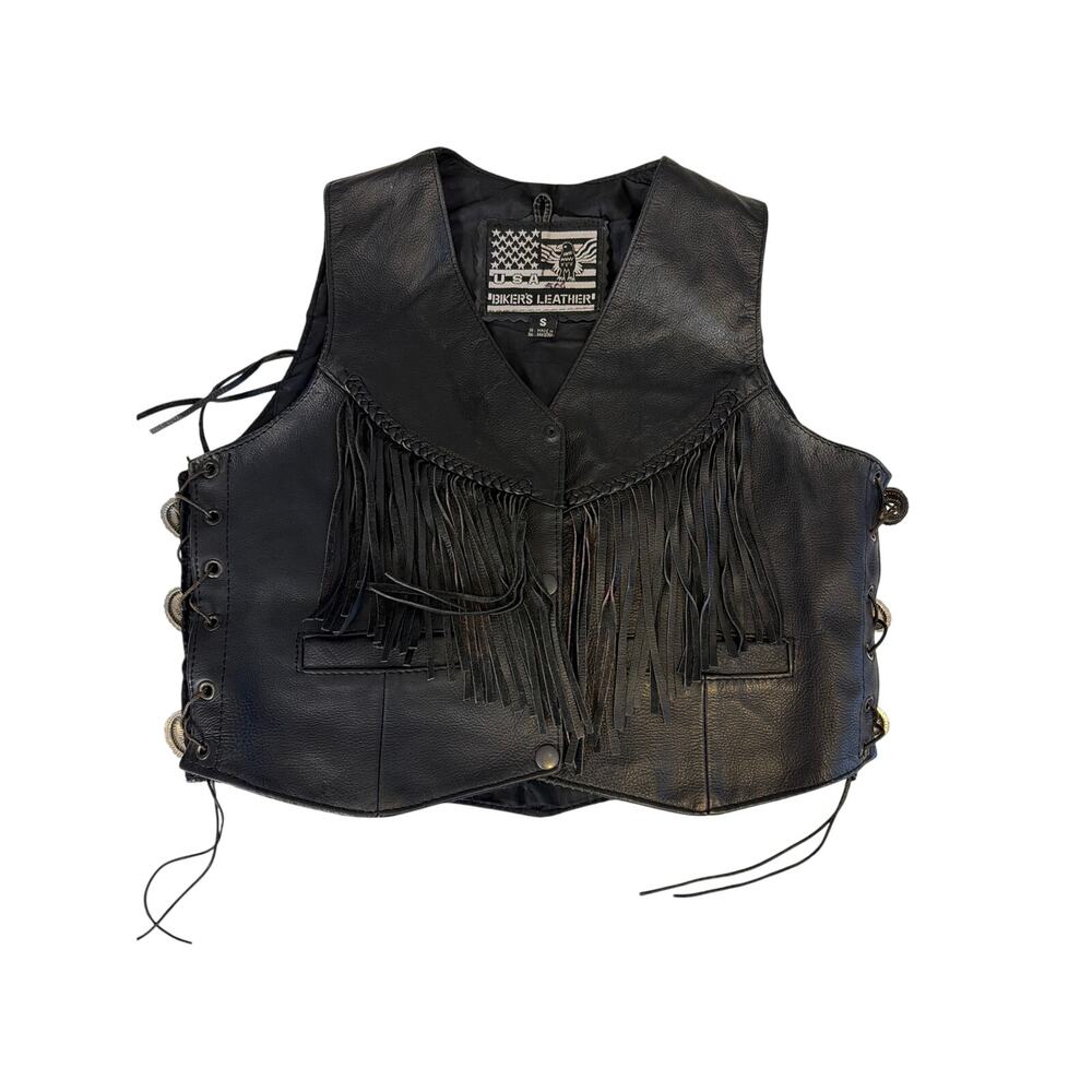 USA Bikers Leather Men's S Black Leather Biker Vest